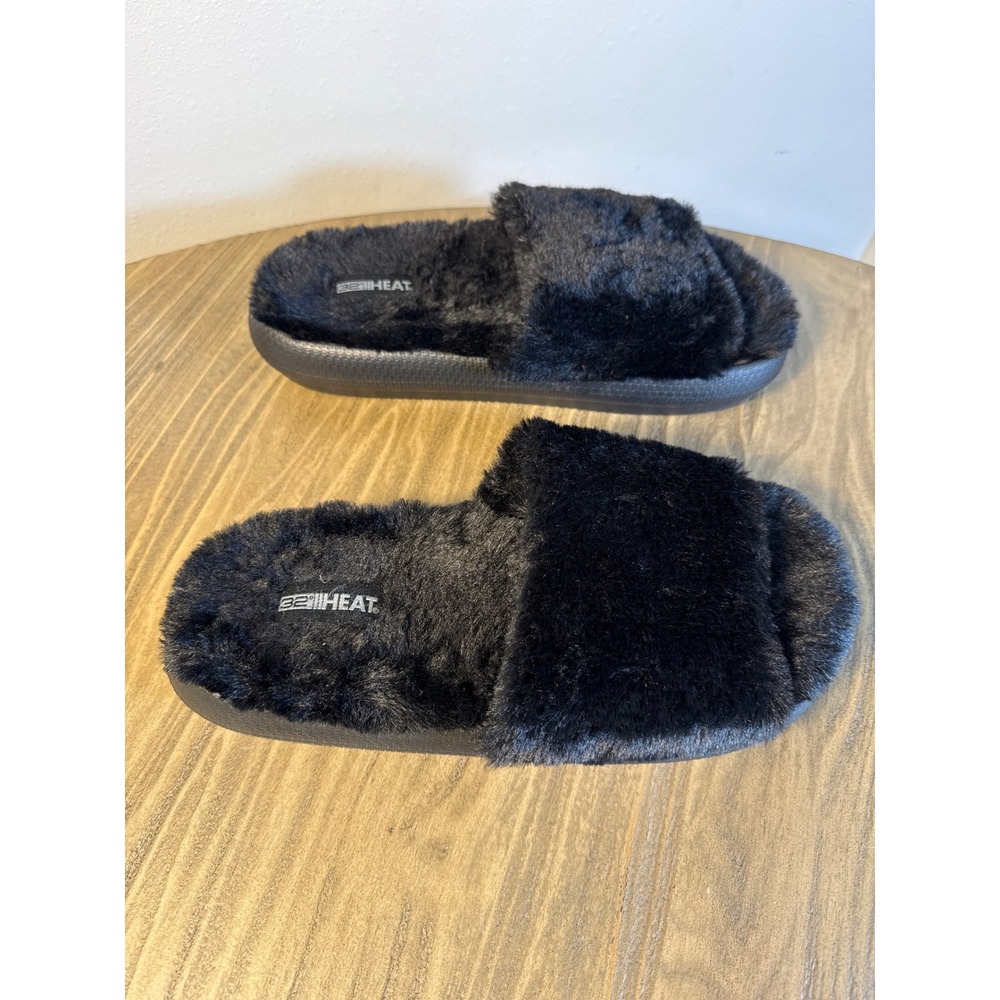 32 Degrees Heat Slippers Women Size M Black Excellent Faux Fur Slide Sandals